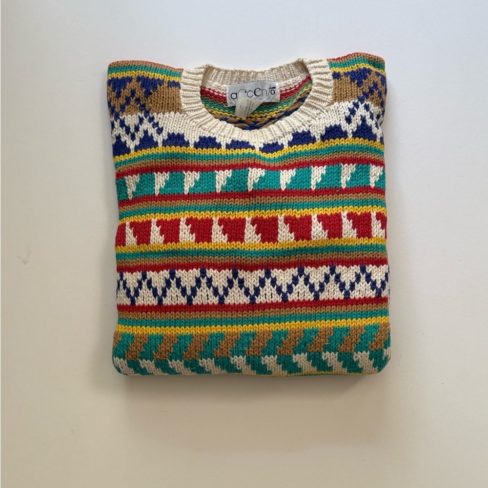 Accento Hand Knit 100% Cotton Colorful Patterned Sweater